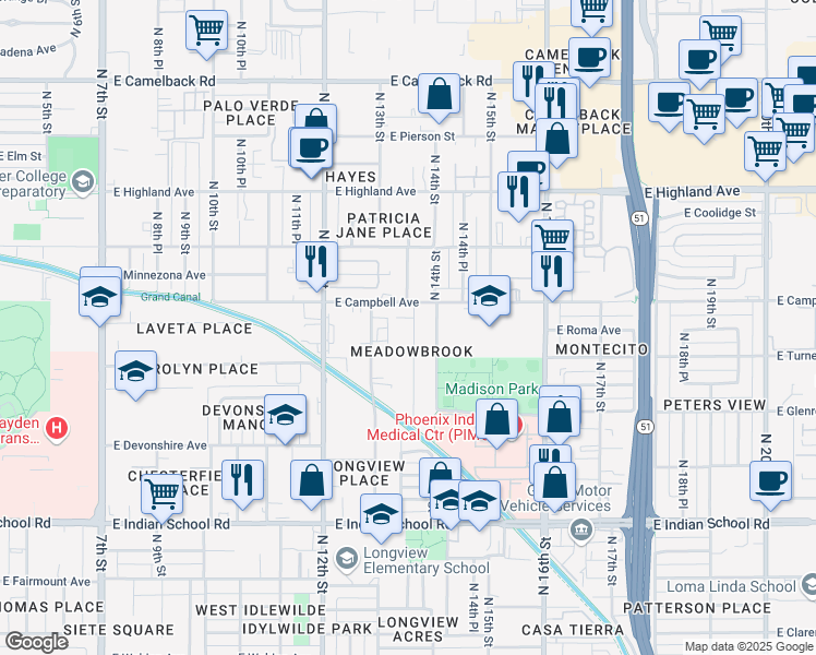 map of restaurants, bars, coffee shops, grocery stores, and more near 4428 North 13th Place in Phoenix