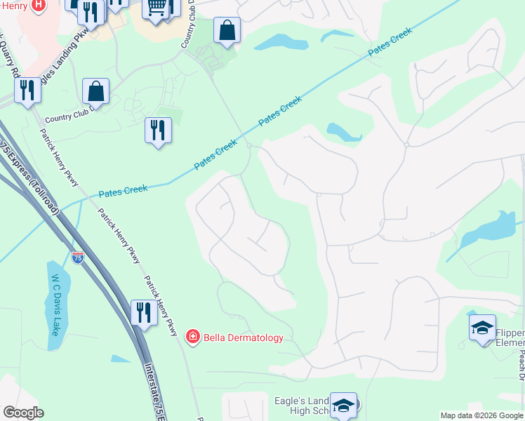 map of restaurants, bars, coffee shops, grocery stores, and more near 173 Glen Eagle Way in McDonough