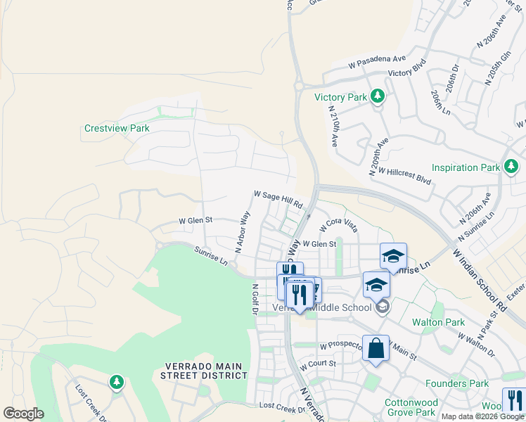 map of restaurants, bars, coffee shops, grocery stores, and more near 4554 North Golf Drive in Buckeye