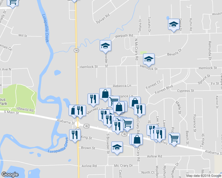 map of restaurants, bars, coffee shops, grocery stores, and more near 204 Rebecca Lane in Columbus
