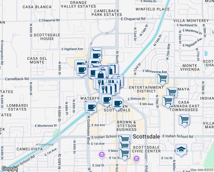 map of restaurants, bars, coffee shops, grocery stores, and more near in Scottsdale