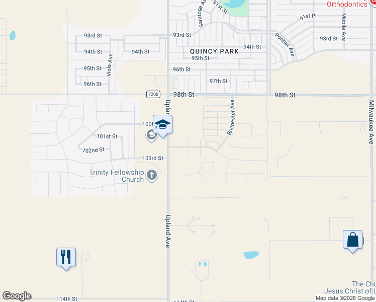 map of restaurants, bars, coffee shops, grocery stores, and more near 10309 Upland Avenue in Lubbock