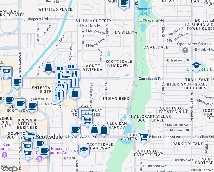 map of restaurants, bars, coffee shops, grocery stores, and more near 4402 North 78th Street in Scottsdale