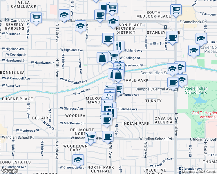 map of restaurants, bars, coffee shops, grocery stores, and more near 4422 North 7th Avenue in Phoenix