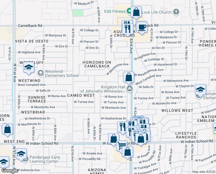 map of restaurants, bars, coffee shops, grocery stores, and more near 4435 North 84th Drive in Phoenix