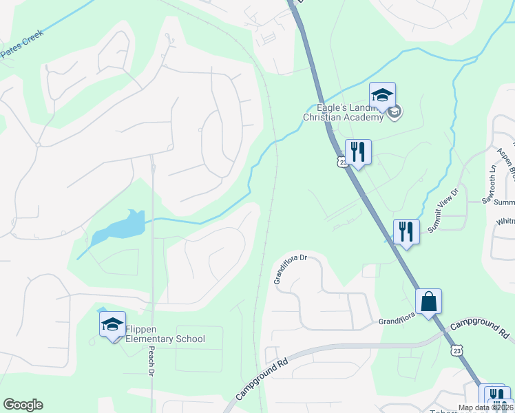 map of restaurants, bars, coffee shops, grocery stores, and more near 516 Hilly Court in McDonough