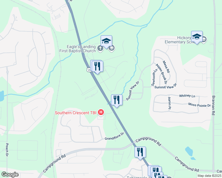 map of restaurants, bars, coffee shops, grocery stores, and more near 113 Glenmore Lane in McDonough