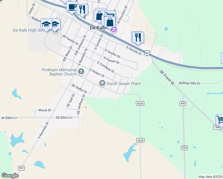 map of restaurants, bars, coffee shops, grocery stores, and more near 533 Howell Street in De Kalb