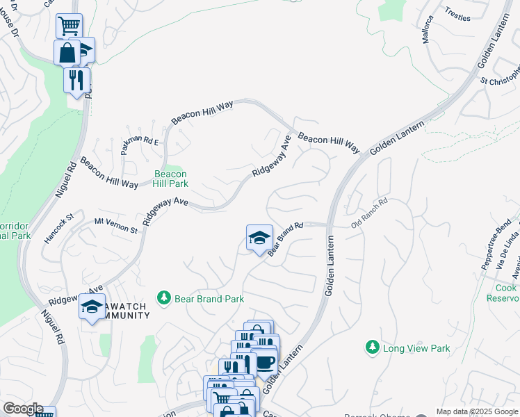 map of restaurants, bars, coffee shops, grocery stores, and more near 61 Asilomar Road in Laguna Niguel