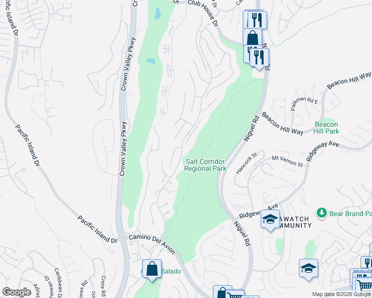 map of restaurants, bars, coffee shops, grocery stores, and more near 42 South Peak in Laguna Niguel