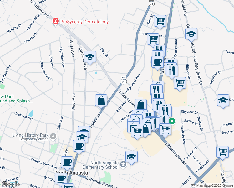 map of restaurants, bars, coffee shops, grocery stores, and more near 1013 Georgia Avenue in North Augusta