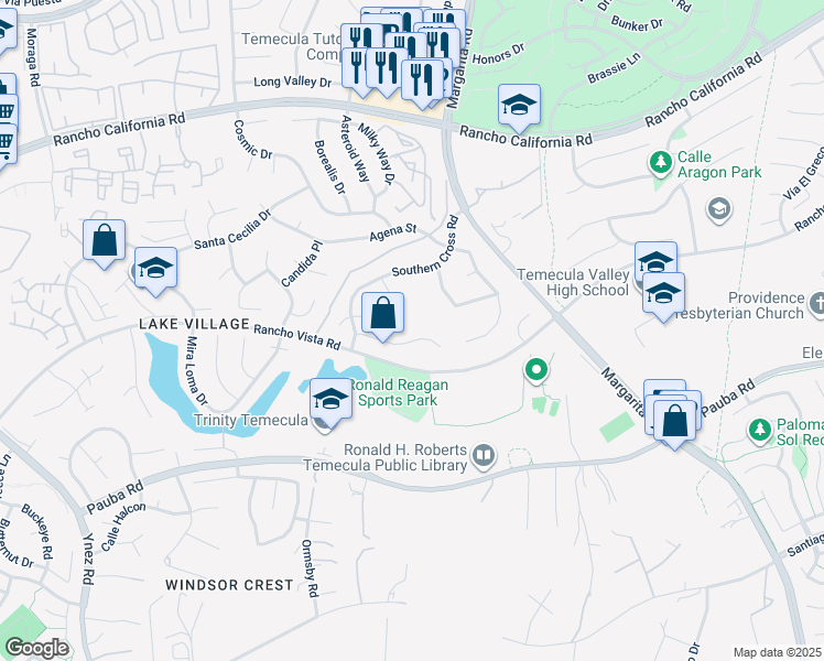 map of restaurants, bars, coffee shops, grocery stores, and more near 30628 Moontide Court in Temecula