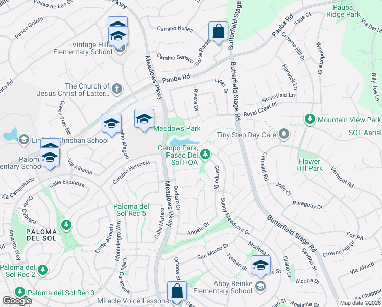 map of restaurants, bars, coffee shops, grocery stores, and more near 32481 Campo Drive in Temecula
