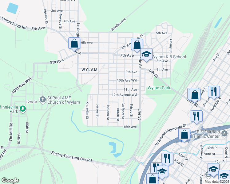 map of restaurants, bars, coffee shops, grocery stores, and more near 1201 Indiana Street in Birmingham