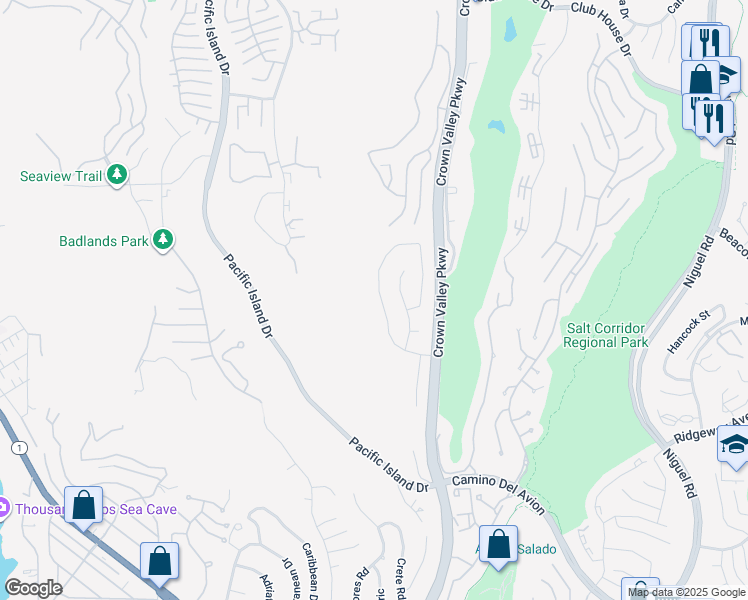 map of restaurants, bars, coffee shops, grocery stores, and more near 31781 National Park Drive in Laguna Niguel
