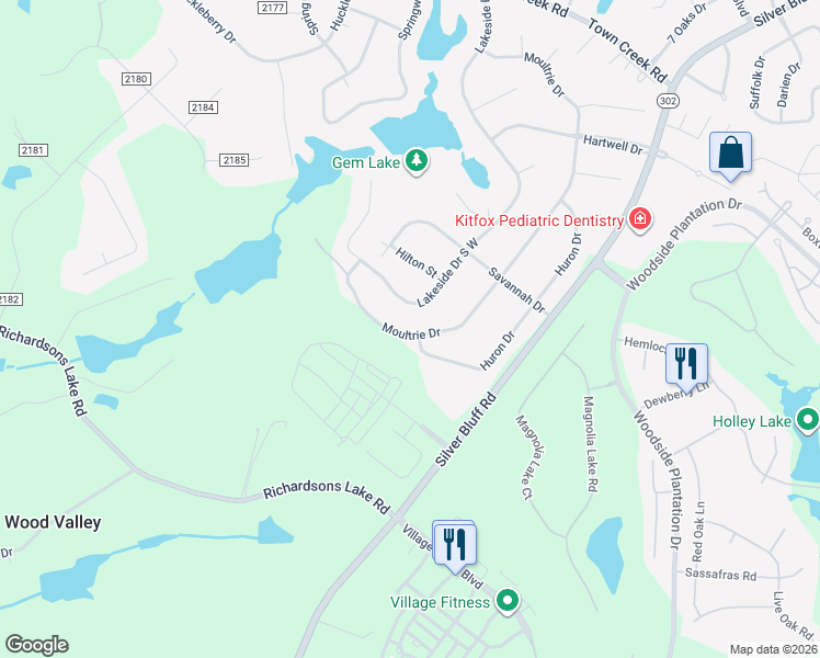 map of restaurants, bars, coffee shops, grocery stores, and more near 1177 Moultrie Dr in Aiken