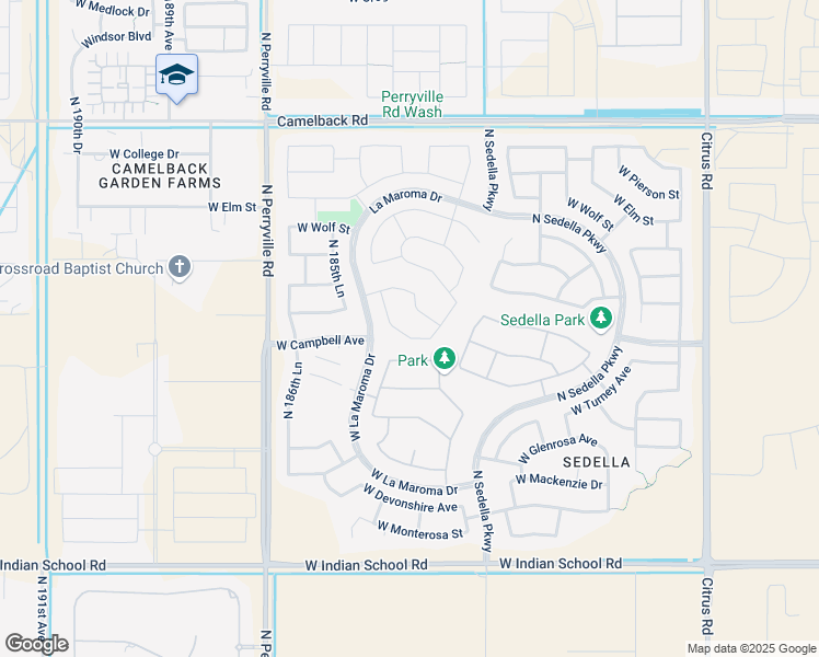 map of restaurants, bars, coffee shops, grocery stores, and more near 4538 North 184 Lane in Goodyear