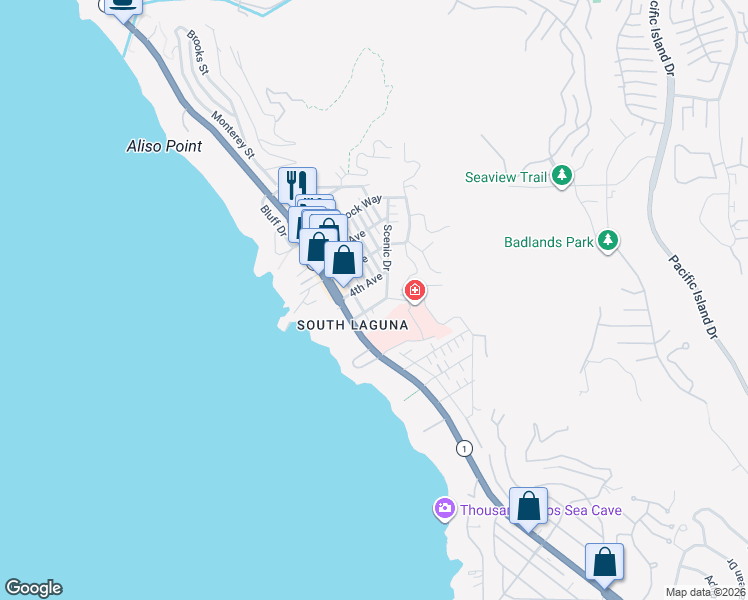 map of restaurants, bars, coffee shops, grocery stores, and more near 31783 5th Avenue in Laguna Beach
