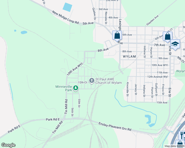 map of restaurants, bars, coffee shops, grocery stores, and more near 5109 12th Avenue Wyl in Birmingham