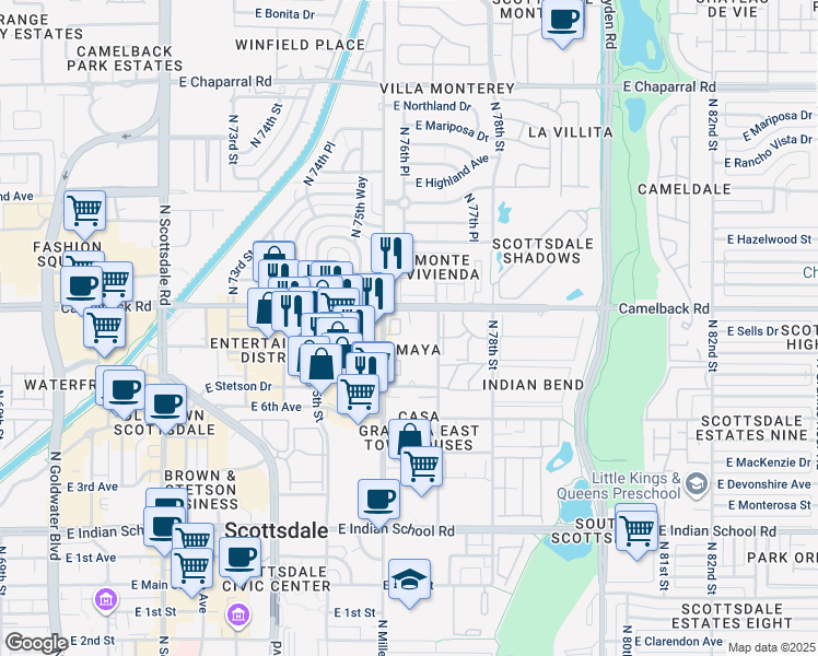 map of restaurants, bars, coffee shops, grocery stores, and more near in Scottsdale