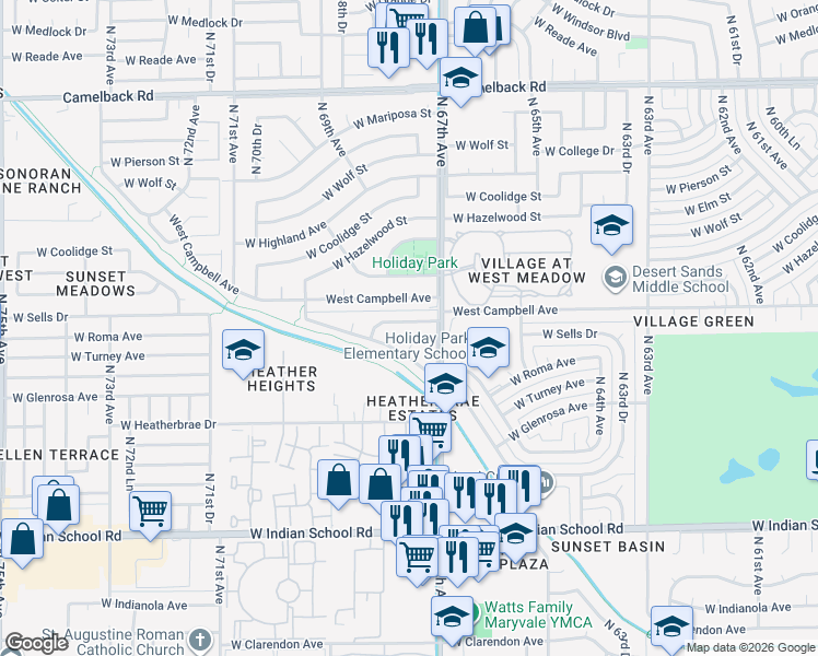 map of restaurants, bars, coffee shops, grocery stores, and more near 4420 North 67th Drive in Phoenix