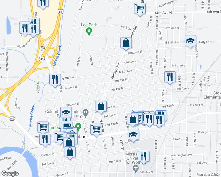 map of restaurants, bars, coffee shops, grocery stores, and more near 515 11th Street North in Columbus
