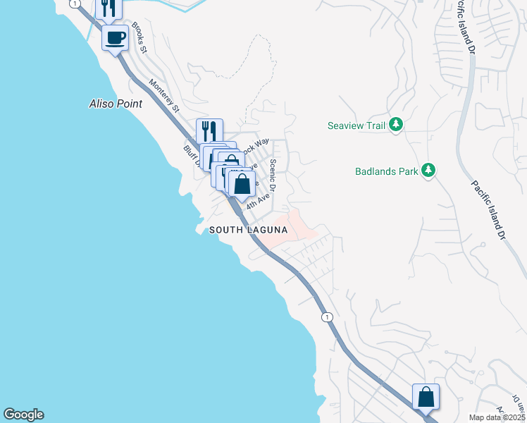 map of restaurants, bars, coffee shops, grocery stores, and more near 31783 5th Avenue in Laguna Beach