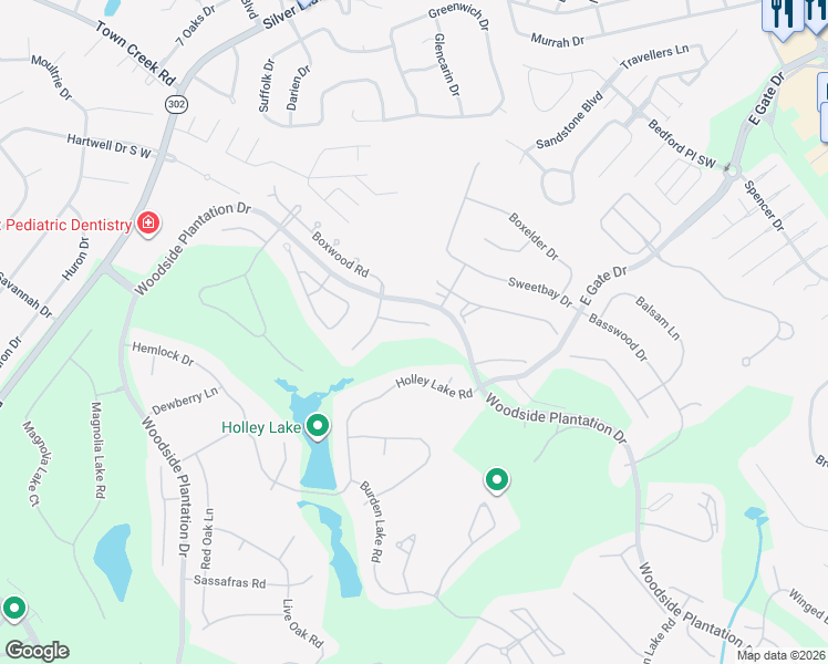 map of restaurants, bars, coffee shops, grocery stores, and more near 216 Bay Tree Court in Aiken