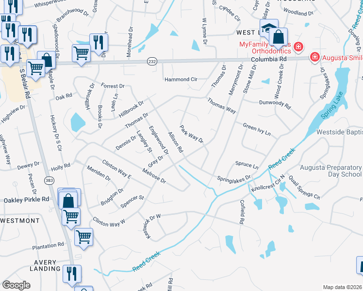 map of restaurants, bars, coffee shops, grocery stores, and more near 4105 Allison Road in Martinez