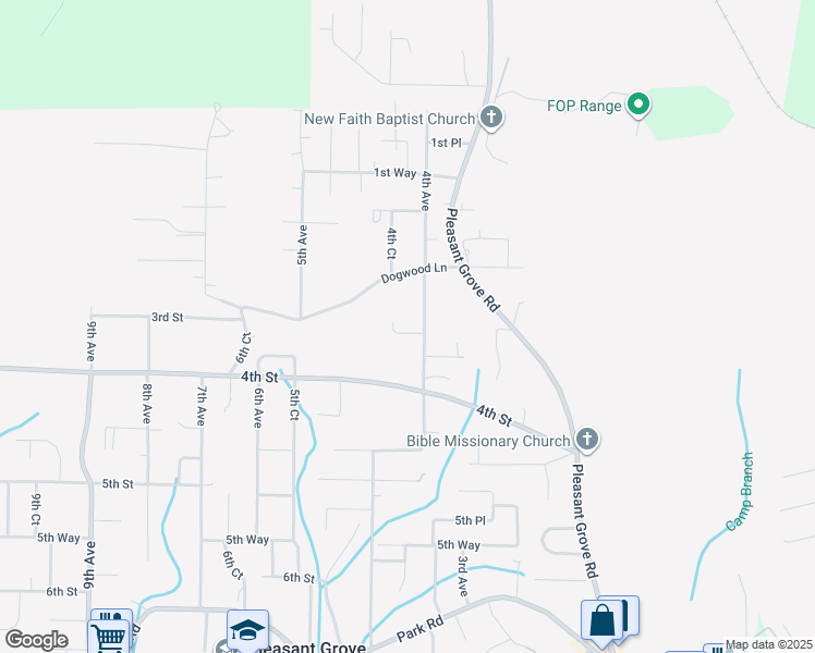 map of restaurants, bars, coffee shops, grocery stores, and more near 404 3rd Street in Pleasant Grove