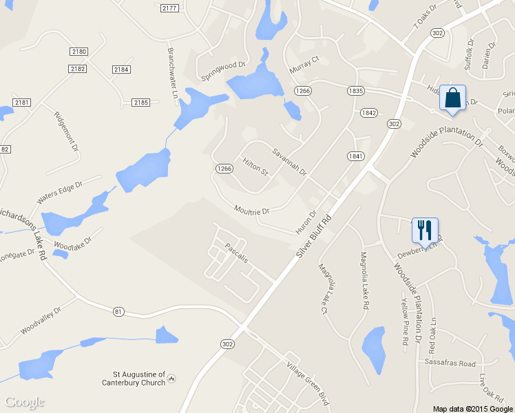 map of restaurants, bars, coffee shops, grocery stores, and more near 1177 Moultrie Drive in Aiken