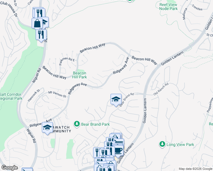 map of restaurants, bars, coffee shops, grocery stores, and more near 2 Callender Court in Laguna Niguel