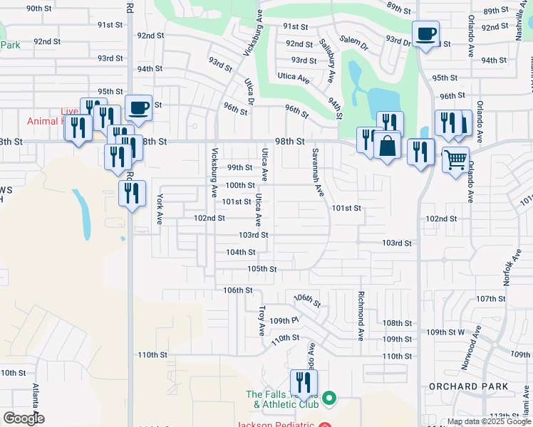 map of restaurants, bars, coffee shops, grocery stores, and more near 4711 102nd Street in Lubbock