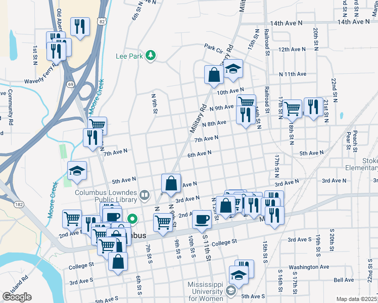map of restaurants, bars, coffee shops, grocery stores, and more near 1025 6th Avenue North in Columbus