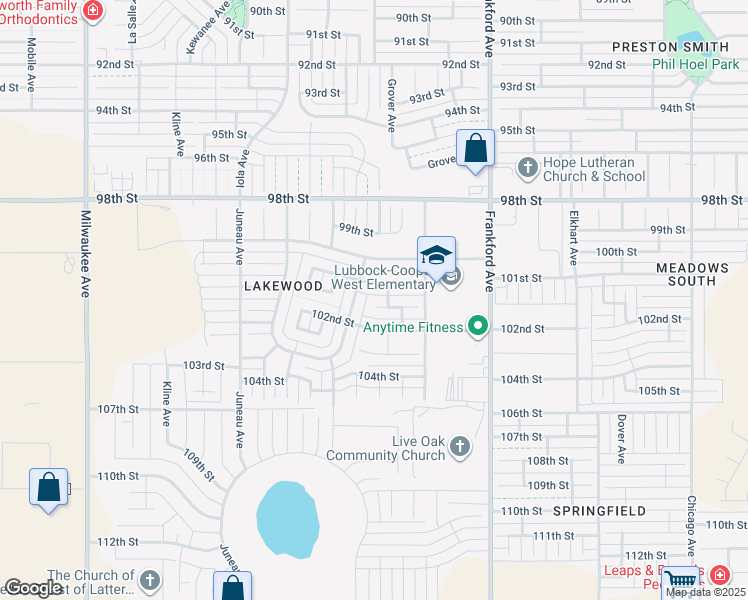 map of restaurants, bars, coffee shops, grocery stores, and more near 5910 101st Place in Lubbock