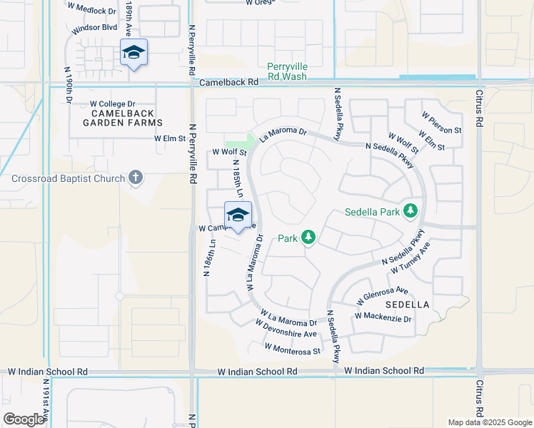 map of restaurants, bars, coffee shops, grocery stores, and more near 4538 North 184 Lane in Goodyear