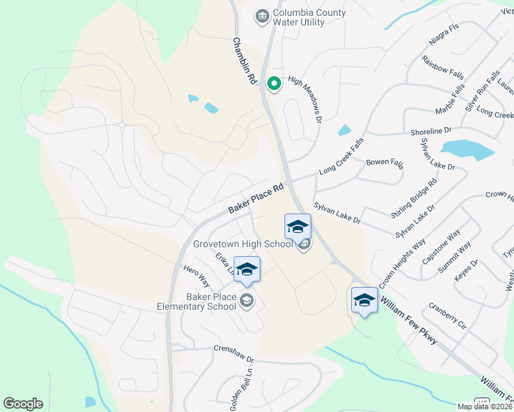 map of restaurants, bars, coffee shops, grocery stores, and more near 2054 Warrior Way in Grovetown