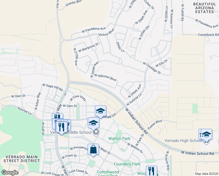 map of restaurants, bars, coffee shops, grocery stores, and more near 20741 West Minnezona Avenue in Buckeye