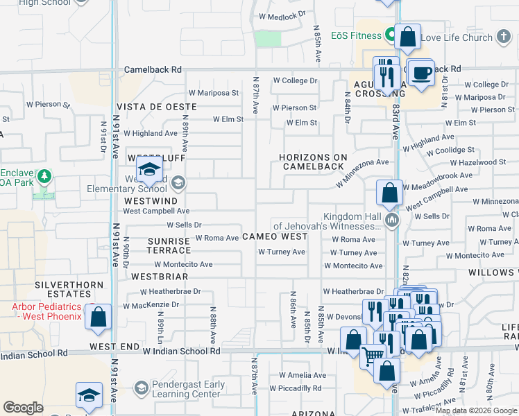 map of restaurants, bars, coffee shops, grocery stores, and more near 4440 North 87th Avenue in Phoenix