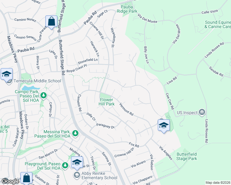 map of restaurants, bars, coffee shops, grocery stores, and more near 42706 Larry Lee Lane in Temecula