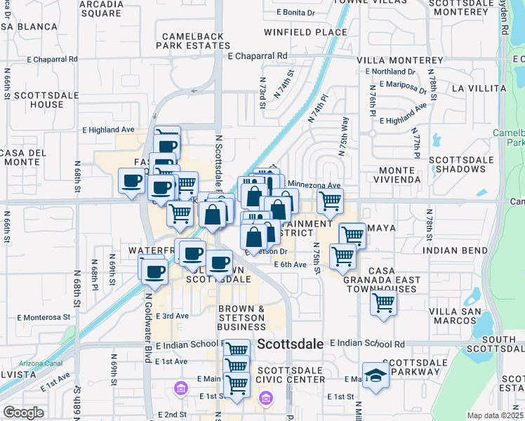 map of restaurants, bars, coffee shops, grocery stores, and more near 416 North Brown Avenue in Scottsdale