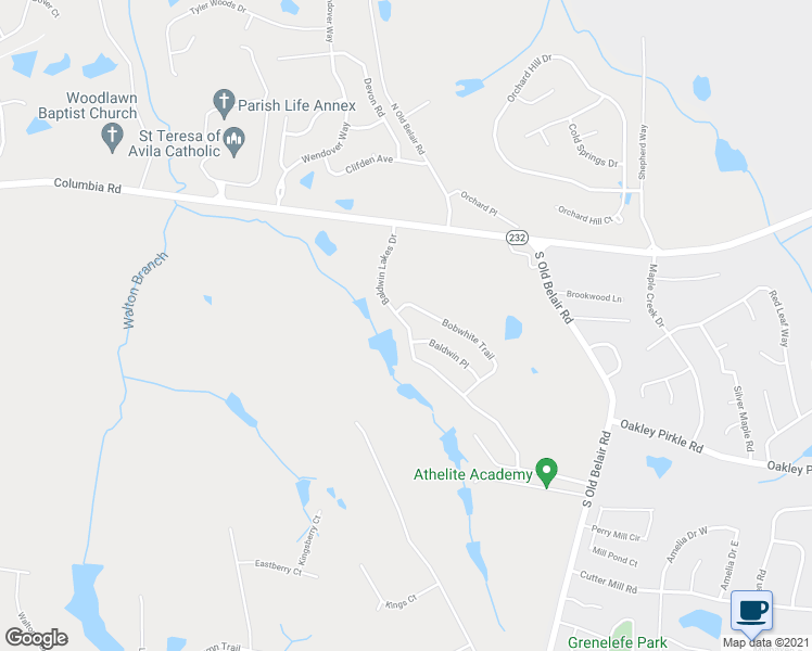 map of restaurants, bars, coffee shops, grocery stores, and more near 1535 Baldwin Lakes Drive in Grovetown