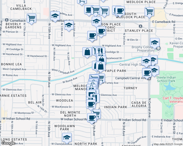 map of restaurants, bars, coffee shops, grocery stores, and more near in Phoenix