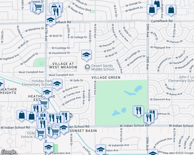 map of restaurants, bars, coffee shops, grocery stores, and more near 4410 North 63rd Avenue in Phoenix