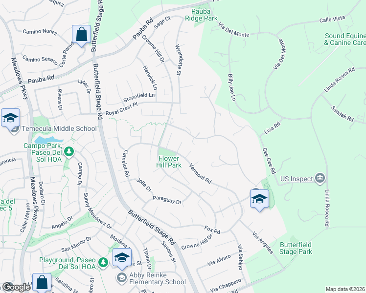 map of restaurants, bars, coffee shops, grocery stores, and more near 42706 Larry Lee Lane in Temecula