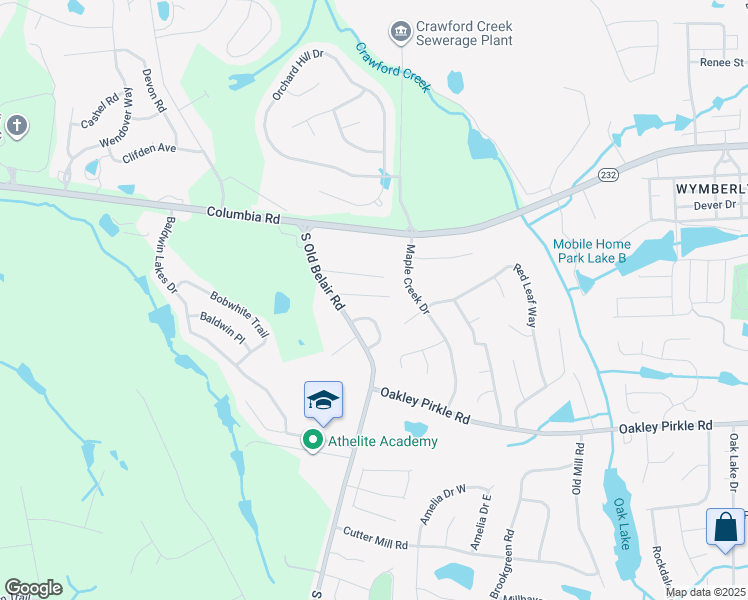 map of restaurants, bars, coffee shops, grocery stores, and more near 1110 Fall Creek Lane in Grovetown