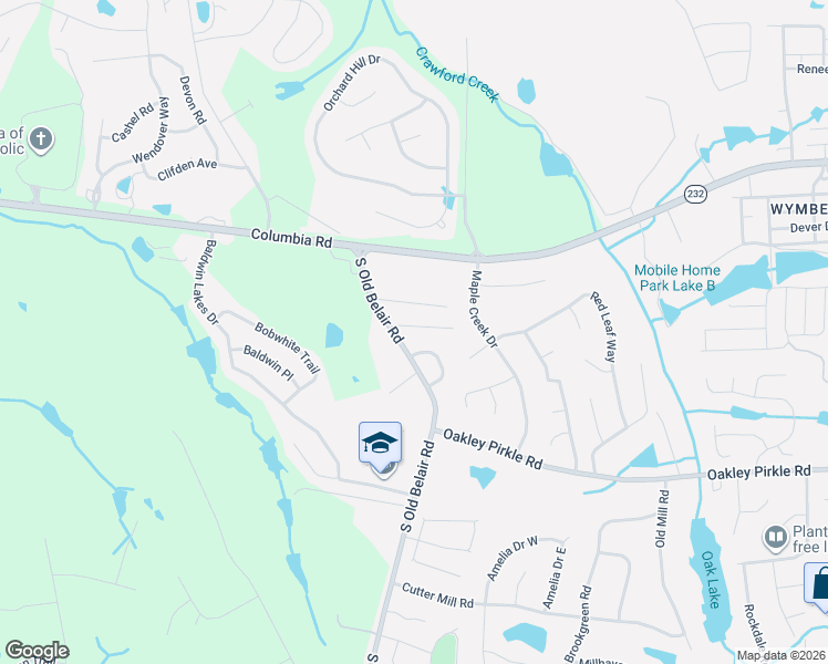 map of restaurants, bars, coffee shops, grocery stores, and more near 151 South Old Belair Road in Grovetown