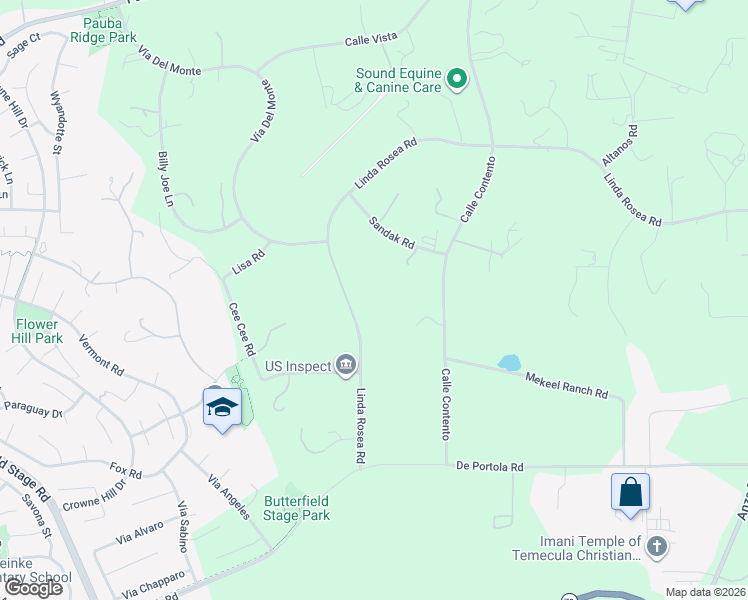 map of restaurants, bars, coffee shops, grocery stores, and more near 33400 Linda Rosea Road in Temecula