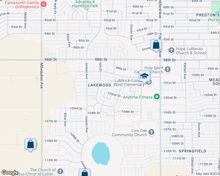 map of restaurants, bars, coffee shops, grocery stores, and more near 6011 101st Place in Lubbock