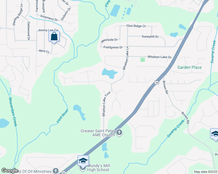 map of restaurants, bars, coffee shops, grocery stores, and more near 9307 Windchase Way in Jonesboro